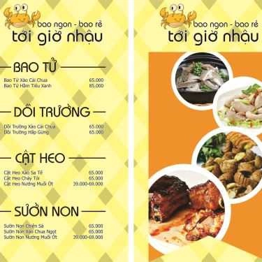 Thực đơn- Quán Nhậu Tới Giờ Nhậu - Hải Sản & Các Món Nhậu Bình Dân