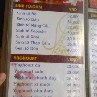 Thực đơn- Tony Riverside Coffee