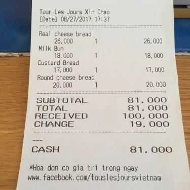Thực đơn- Cafe TOUS les JOURS - Vinhomes Central Park