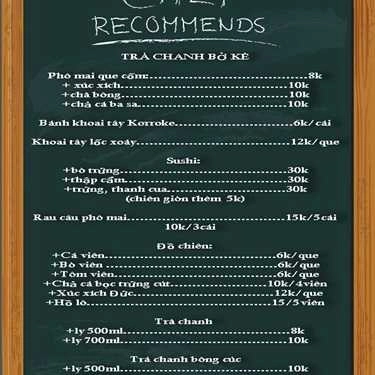 Thực đơn- Cafe Trà Chanh Bờ Kè