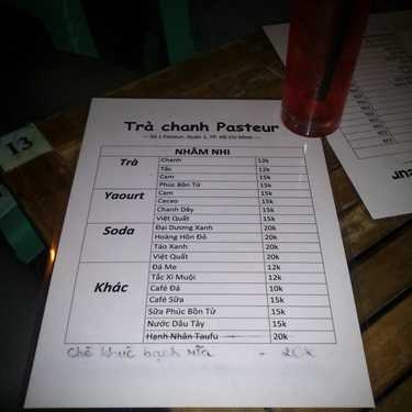 Thực đơn- Cafe Trà Chanh Sài Phố