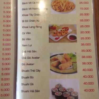 Thực đơn- Cafe Trà Sữa Avatar - Điện Biên Phủ