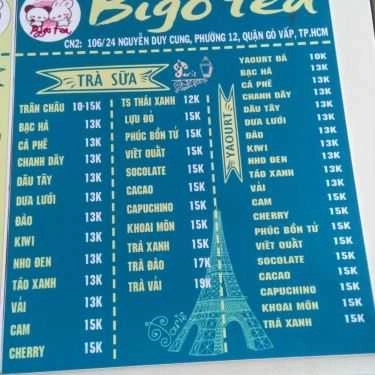 Thực đơn- Cafe Trà Sữa Bigo Tea