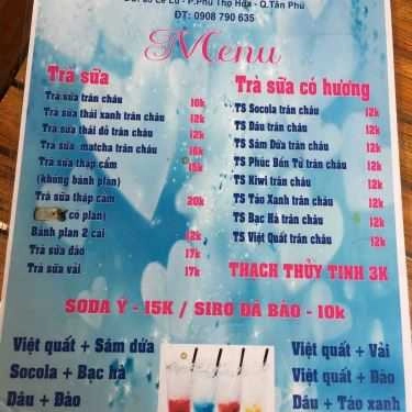 Thực đơn- Cafe Trà Sữa Bingo - Lê Lư