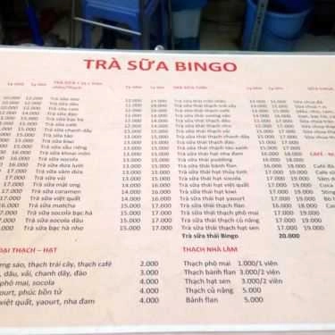 Thực đơn- Cafe Trà Sữa Bingo - Phan Huy Ích