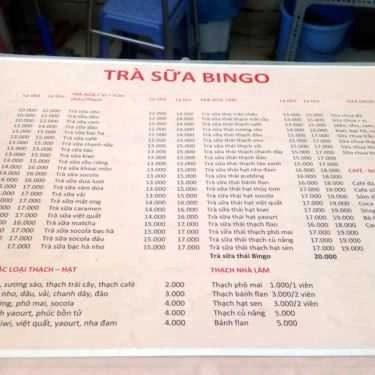 Thực đơn- Cafe Trà Sữa Bingo - Phan Huy Ích