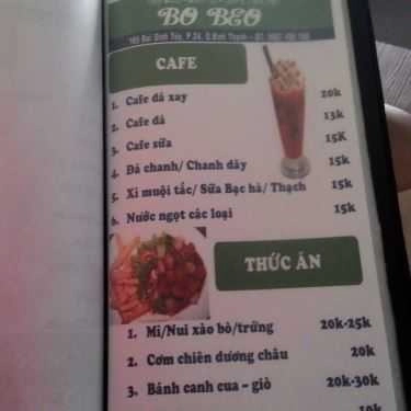 Thực đơn- Cafe Trà Sữa Bo Beo