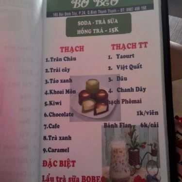 Thực đơn- Cafe Trà Sữa Bo Beo
