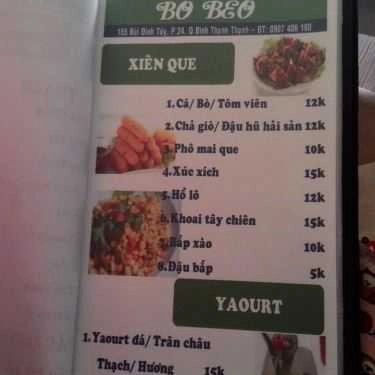 Thực đơn- Cafe Trà Sữa Bo Beo
