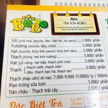 Thực đơn- Cafe Trà Sữa Bobo - Bành Văn Trân