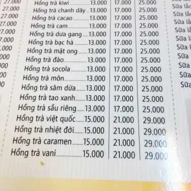 Thực đơn- Cafe Trà Sữa Bobo - Bành Văn Trân