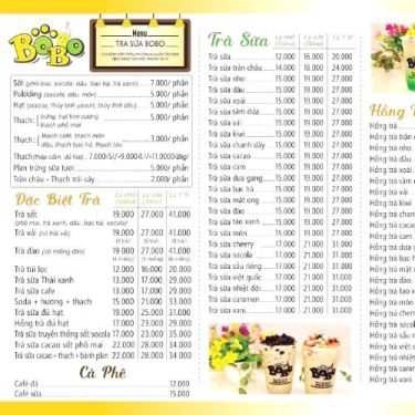 Thực đơn- Cafe Trà Sữa Bobo - Bành Văn Trân