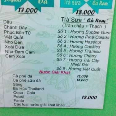 Thực đơn- Cafe Trà Sữa - Cà Rem, Kem Tự Chọn