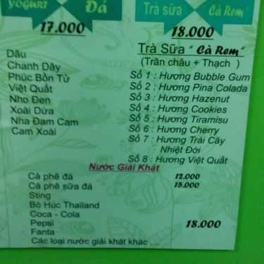 Thực đơn- Cafe Trà Sữa - Cà Rem, Kem Tự Chọn