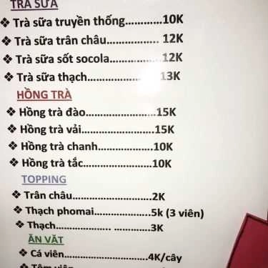 Thực đơn- Trà Sữa & Ăn Vặt - Thích Mật Thể