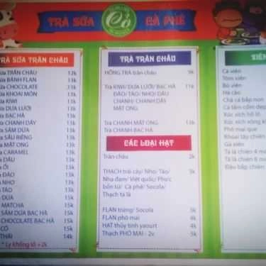 Thực đơn- Quán Cỏ - Cafe & Trà Sữa