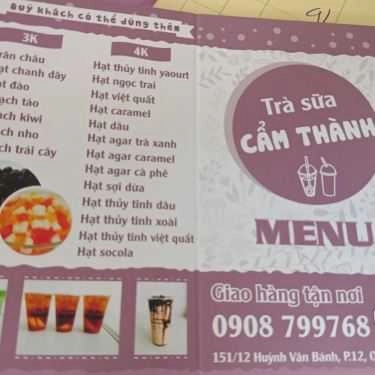 Thực đơn- Cafe Trà Sữa Cẩm Thành