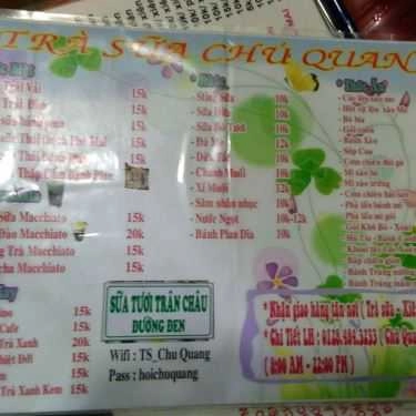 Thực đơn- Cafe Trà Sữa Chú Quang