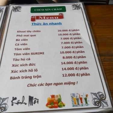 Thực đơn- Cafe Trà Sữa Coco - Tăng Nhơn Phú