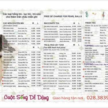 Thực đơn- Cafe Trà Sữa Cuộc Sống Dễ Dàng - Bùi Thị Xuân
