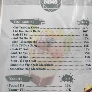 Thực đơn- Ăn vặt Demo - Trà Sữa Nhà Làm & Chè Trái Cây