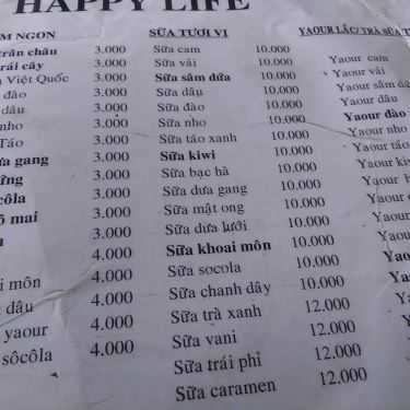 Thực đơn- Cafe Trà Sữa Happylife
