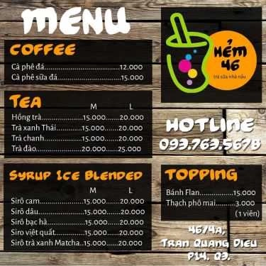 Thực đơn- Ăn vặt Quán Hẻm 46 - Trà Sữa Nhà Nấu