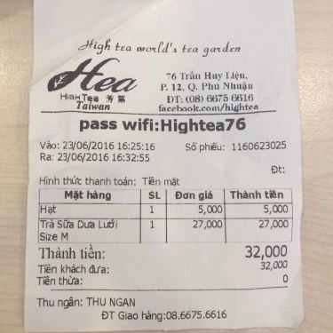 Thực đơn- Cafe Trà Sữa High Tea - Trần Huy Liệu
