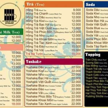 Thực đơn- Cafe Trà Sữa Kani