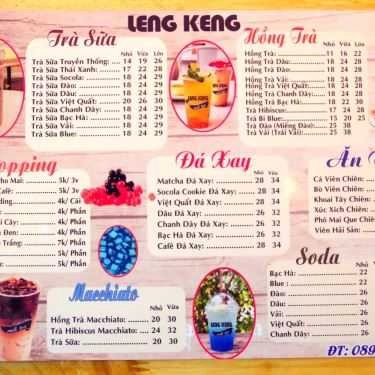Thực đơn- Cafe Trà Sữa Leng Keng