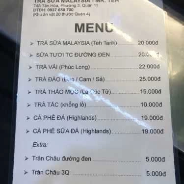 Thực đơn- Ăn vặt Mr. Teh - Trà Sữa Malaysia