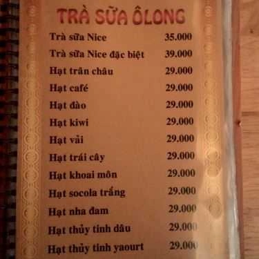 Thực đơn- Cafe Trà Sữa Nice