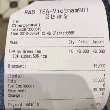 Thực đơn- Cafe Trà Sữa R&B Tea - Lê Văn Sỹ