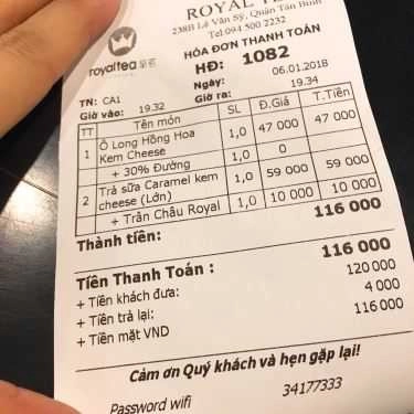 Thực đơn- Cafe Royaltea - Trà Sữa Hồng Kông - Lê Văn Sỹ