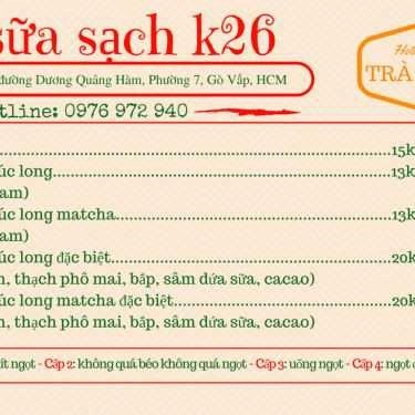 Thực đơn- Ăn vặt Trà Sữa Sạch - Chung Cư K26