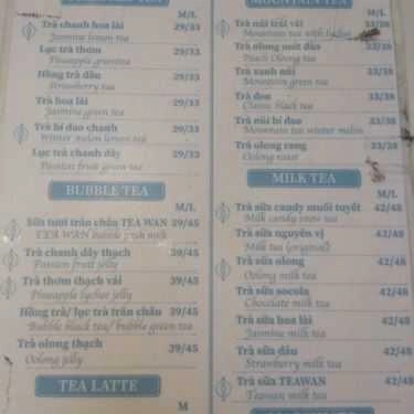 Thực đơn- Cafe Trà Sữa TeaWan - Ngô Tất Tố