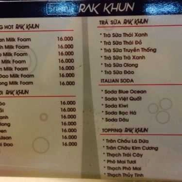Thực đơn- Ăn vặt Trà Sữa Thái Rạk Khun