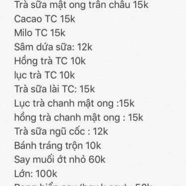 Thực đơn- Ăn vặt Trà Sữa Thế Giới - Nguyễn Du