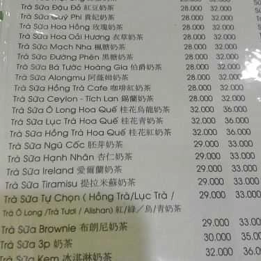 Thực đơn- Cafe Trà Sữa Tiên Hưởng - 233 Cách Mạng Tháng 8