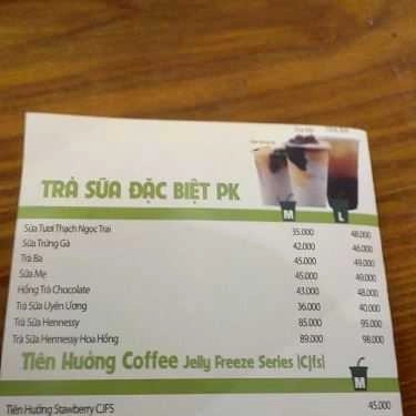Thực đơn- Cafe Trà Sữa Tiên Hưởng Cotcha - Cách Mạng Tháng 8