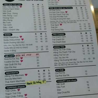 Thực đơn- Cafe Trà Sữa Tin Tin - Vạn Kiếp
