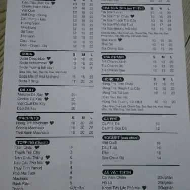 Thực đơn- Cafe Trà Sữa Tin Tin - Vạn Kiếp