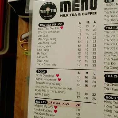 Thực đơn- Cafe Trà Sữa Tin Tin - Vạn Kiếp