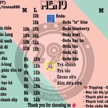 Thực đơn- Ăn vặt Trà Sữa Túi Lọc 298 - Hoàng Hoa Thám