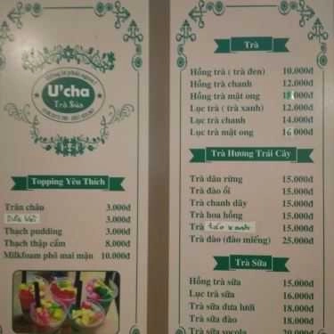 Thực đơn- Cafe Trà Sữa U' Cha