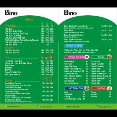 Thực đơn- Cafe Bino Milk Tea