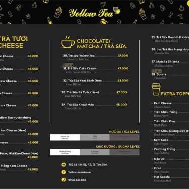 Thực đơn- Cafe Trà Sữa Yellow Tea - Lê Văn Sỹ