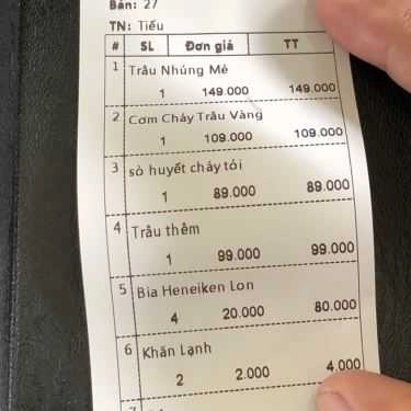 Thực đơn- Quán Nhậu Trâu Vàng - Đặc Sản Đồng Quê