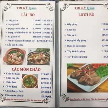 Thực đơn- Quán Nhậu Tri Kỷ Quán - Bò Tơ & Hải Sản