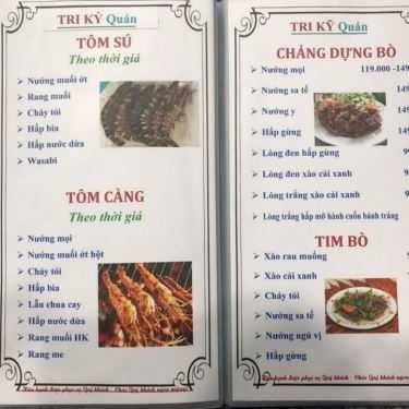 Thực đơn- Quán Nhậu Tri Kỷ Quán - Bò Tơ & Hải Sản